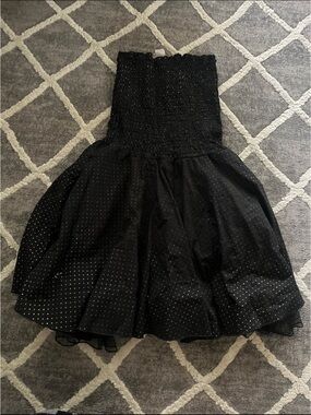 Black Strapless Polka Dot Skirted Dress
